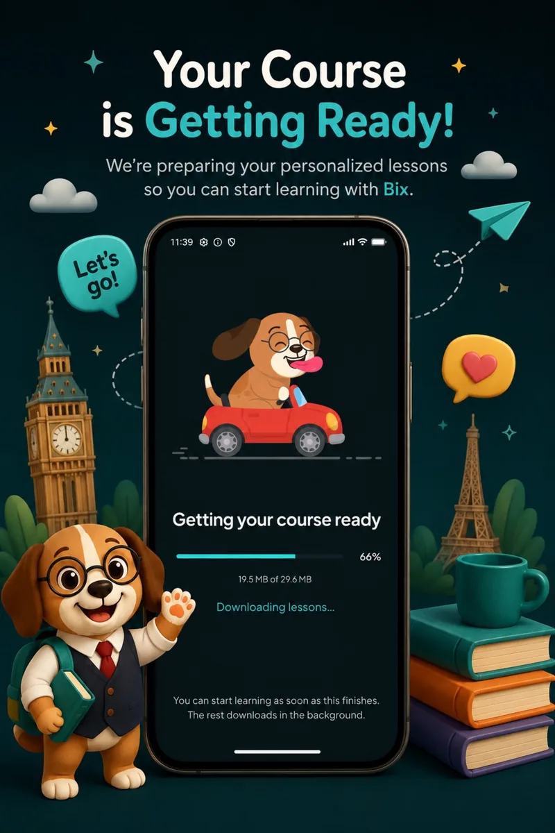 Course preparing screen — your personalised lessons downloading