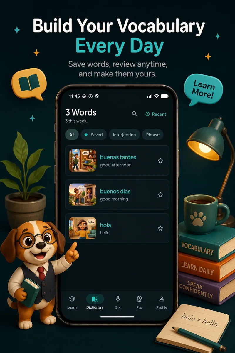 Personal dictionary — save words, review anytime and make them yours